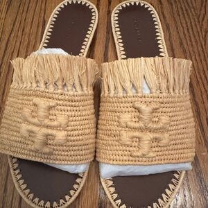 Tory Burch raffia Eleanor slide side 7.5 new in box